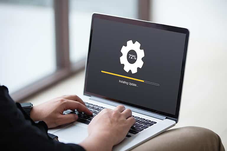 Stock photo man working and installing update process with gearbox percentage progress and loading bar on 1164992296